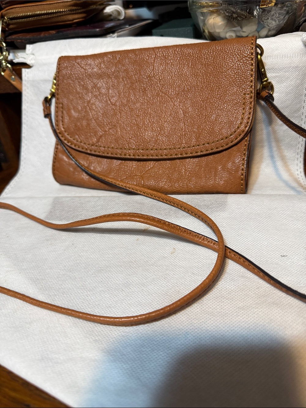 Frye tan pebbled leather mini crossbody bag purse